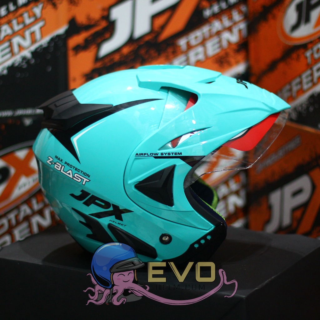 HELM JPX HALFFACE_JPX Z-BLAST - TOSCA BLUE GLOSS ( ONGKIR 2KG) JPX HALFFACE JPX SEMICROSS JPX ZBLAST