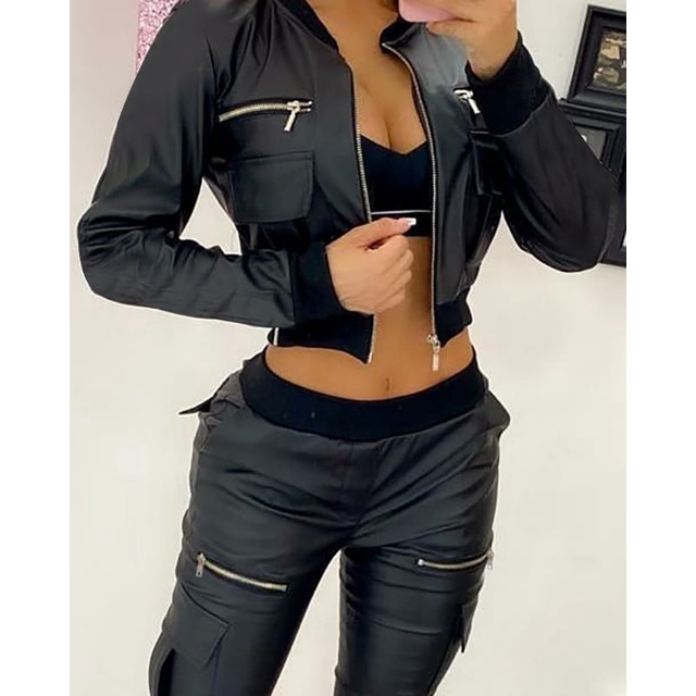 Jaket kulit imitasi/jaket bomber crop/jaket wanita