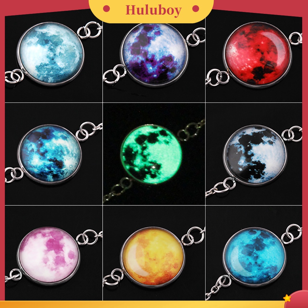 Hu Hu Hu Hu Hu Alat Bantu Pasang Kacamata♡ Gelang Kaca Cabochon Desain Bulan Fantasi Bersinar Dalam Gelap Untuk Wanita