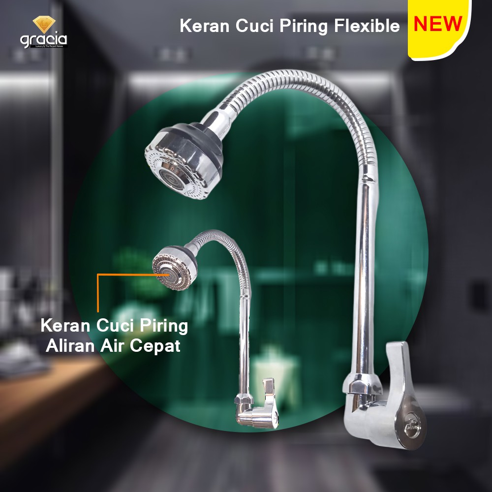 Kran Angsa Fleksibel New Kepala Aliran Air Cepat Hitam Keran Air Sink Dapur Cuci Piring Flexible Stainless TERMURAH