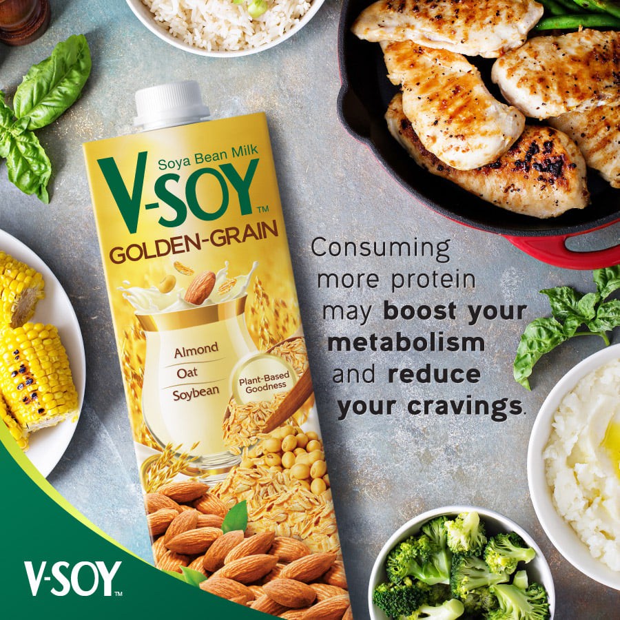 SOYA BEAN MILK Vsoy Golden-Grain, Susu Kedelai dengan Oat dan Almond