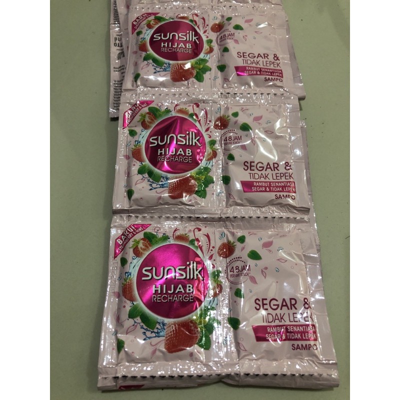 SUNSILK Hijab Recharger Strawberry Mint 1 renteng isi 12 sachet PINK