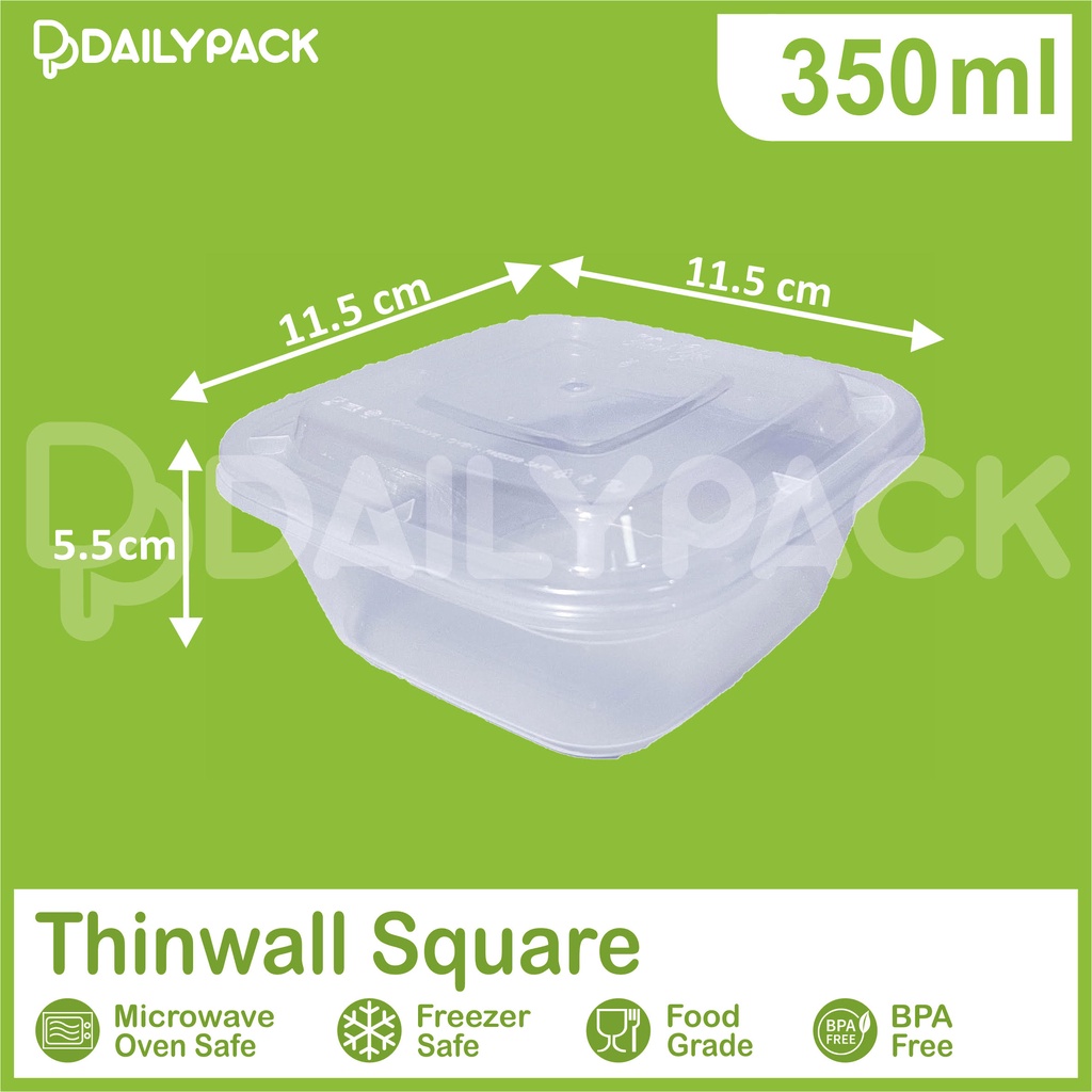 Thinwall SQUARE 350 ml + Tutup / KOTAK / Kotak makan plastik / Food Container