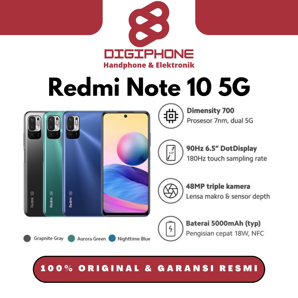 Xiaomi Redmi Note 10 5G (4GB/128GB) Dimensity 700, 48MP Triple Kamera, Layar 6.5” 90Hz