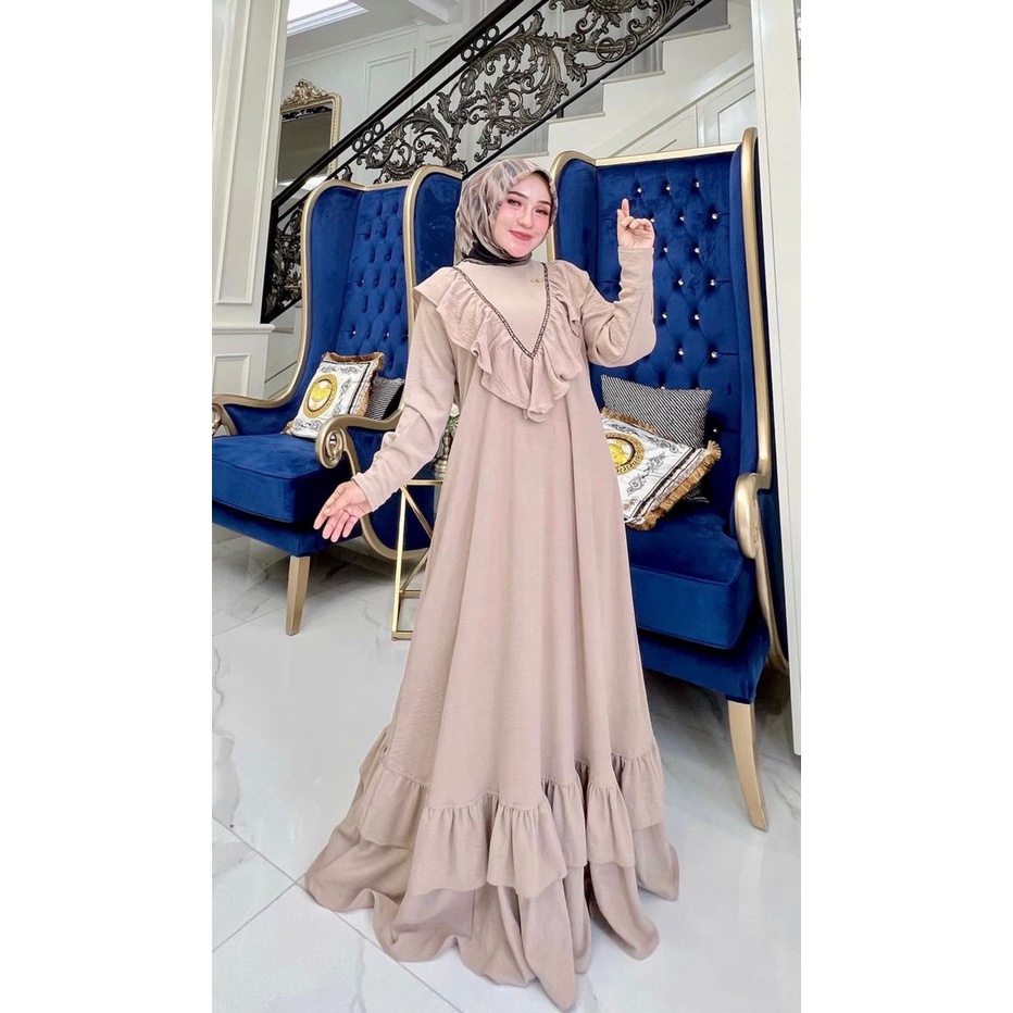 DRESS SAUKIA CRINGKEL by elyarsy original dress syari baju lebaran terbaru muslim busana muslimah wanita modern busui bumil