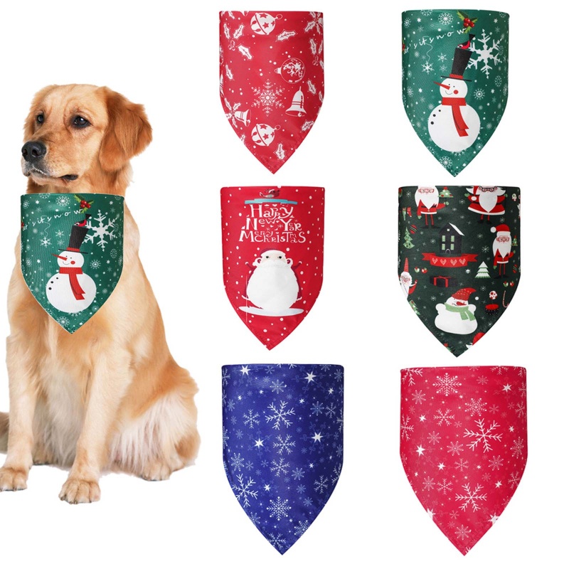 6 Pcs Syal Bentuk Segitiga Motif Natal Element Untuk Anjing Peliharaan