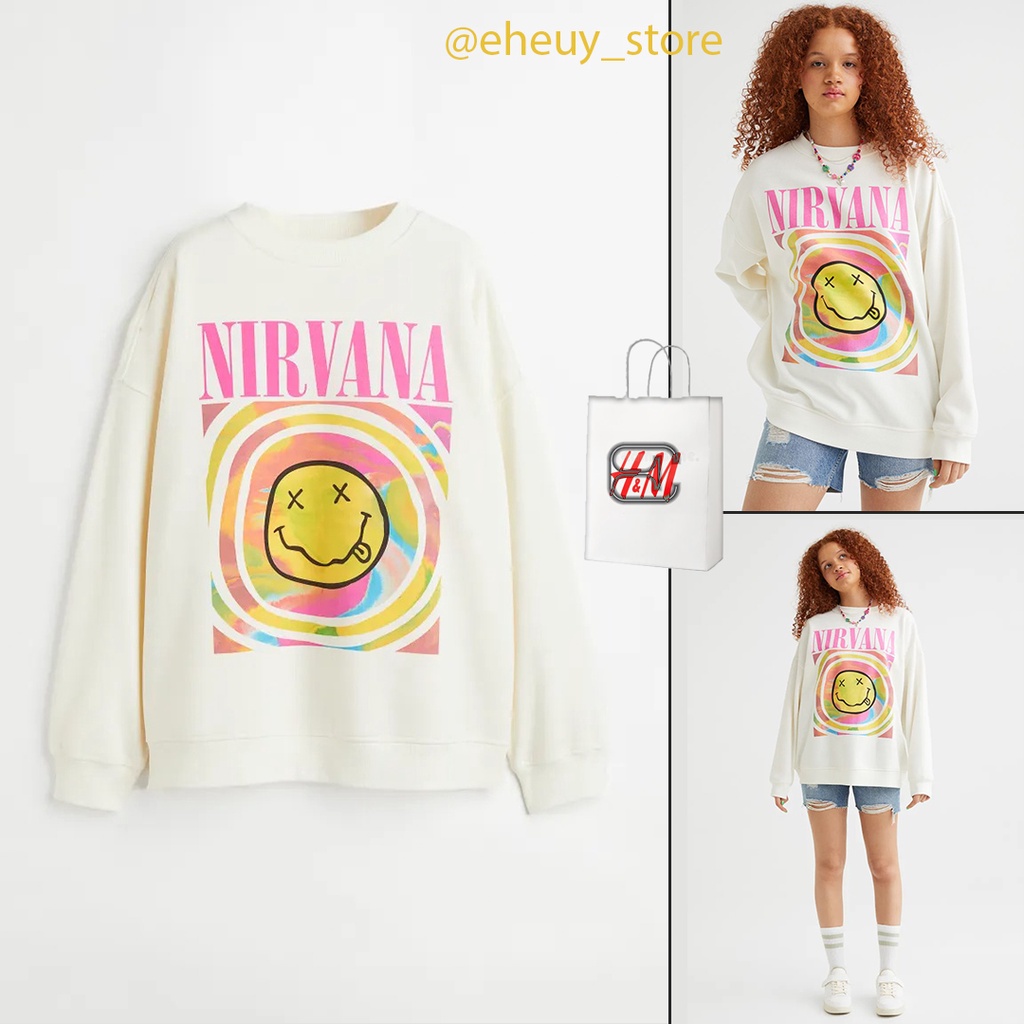 (COD) Crewneck H&amp;M Nirvana Vertigo putih tulang soft cream Sweater HnM nirvana