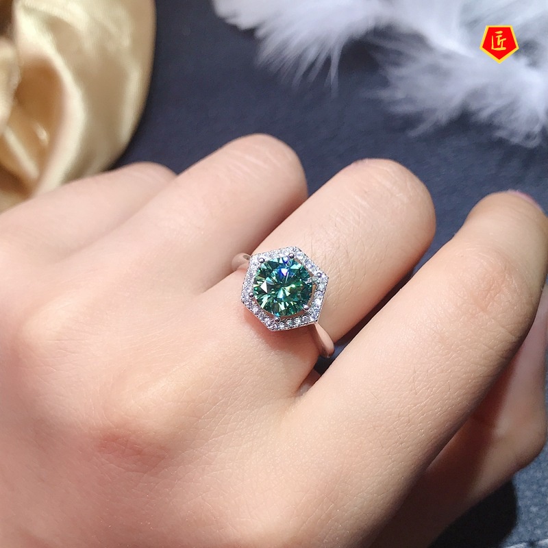 [Ready Stock]Simple Fashion Green Moissanite Ring