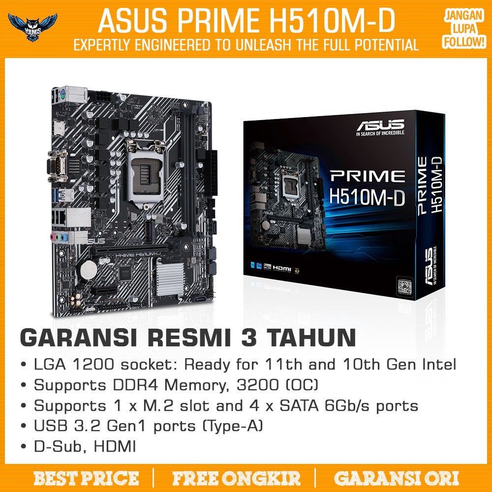 ASUS PRIME H510M-D /CSM LGA 1200 mATX DDR4 MOTHERBOARD MAINBOARD INTEL