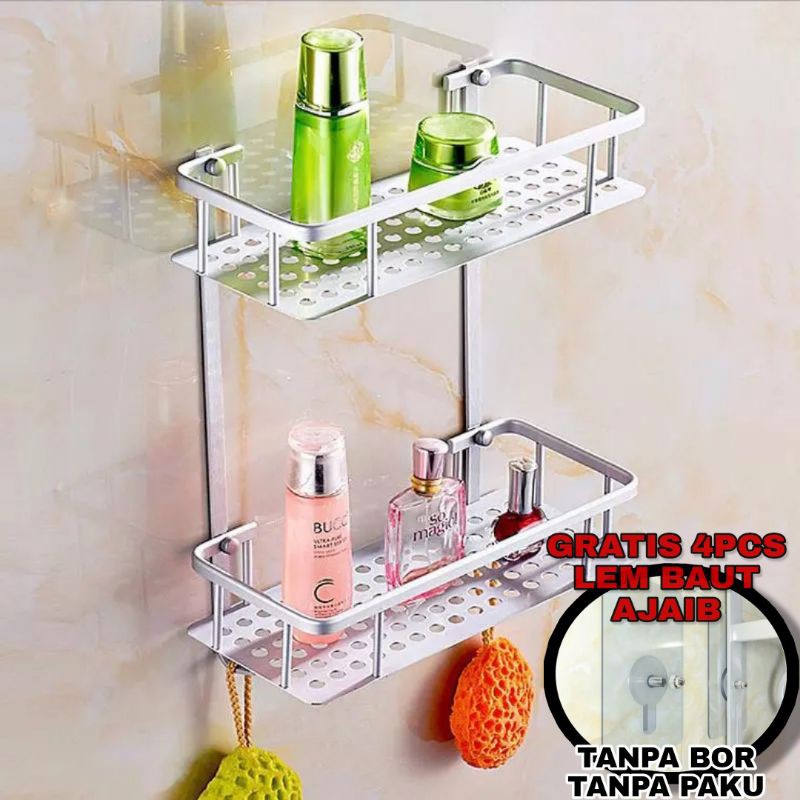 RAK DINDING GANTUNG KAMAR MANDI 2 TINGKAT SUSUN SERBAGUNA MULTIFUNGSI Rak Penyimpanan sabun shampoo 
