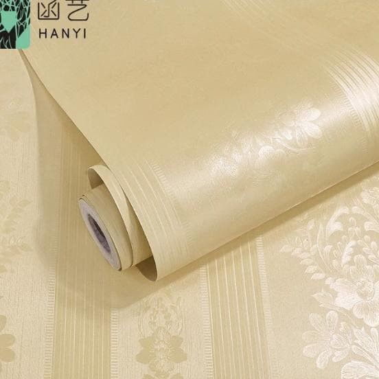 Wallpaper Dinding Polos Tekstur Garis Bunga Krem 8m s/dx 45cm