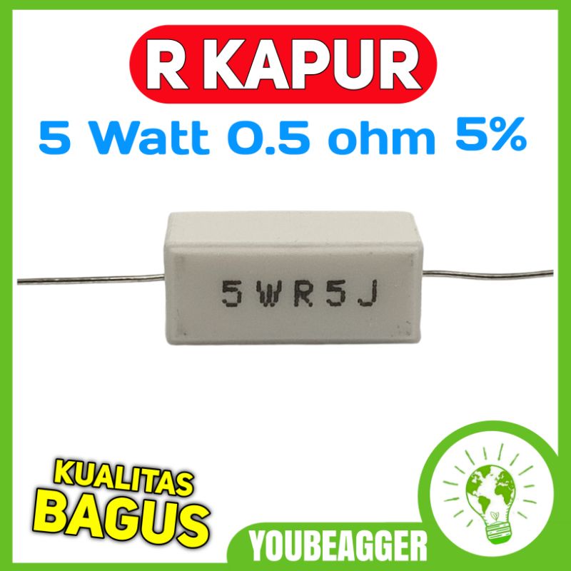 Resistor kapur 5WR5J R kapur 5 watt 0.5 ohm 5%