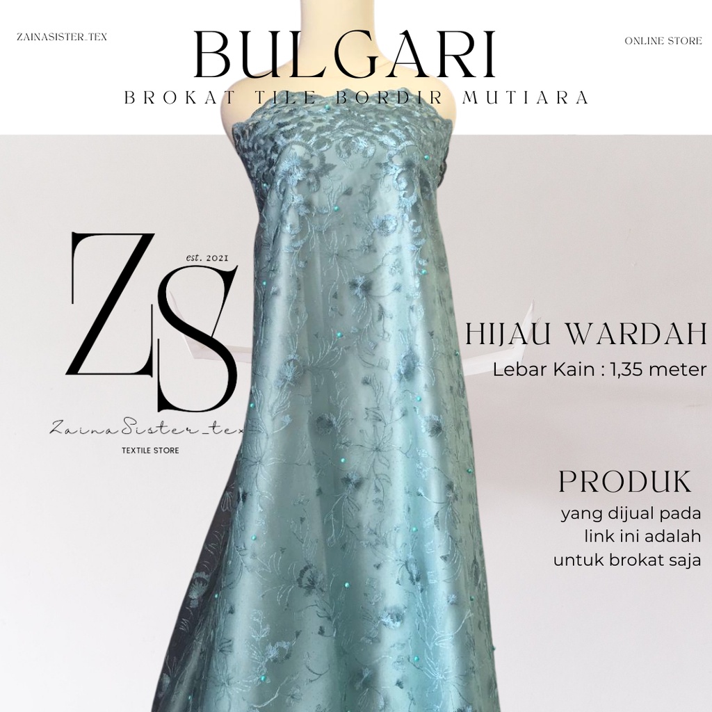Bahan Kebaya Brokat Brukat Tile Mutiara Bordir Premium Mewah Meteran Bulgari Warna Hijau Wardah