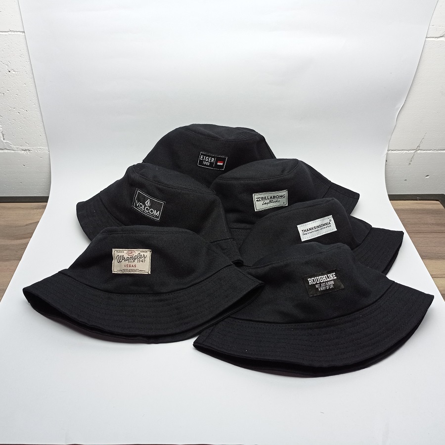 Topi Bucket Hat Polos Logo Pria Wanita Dewasa