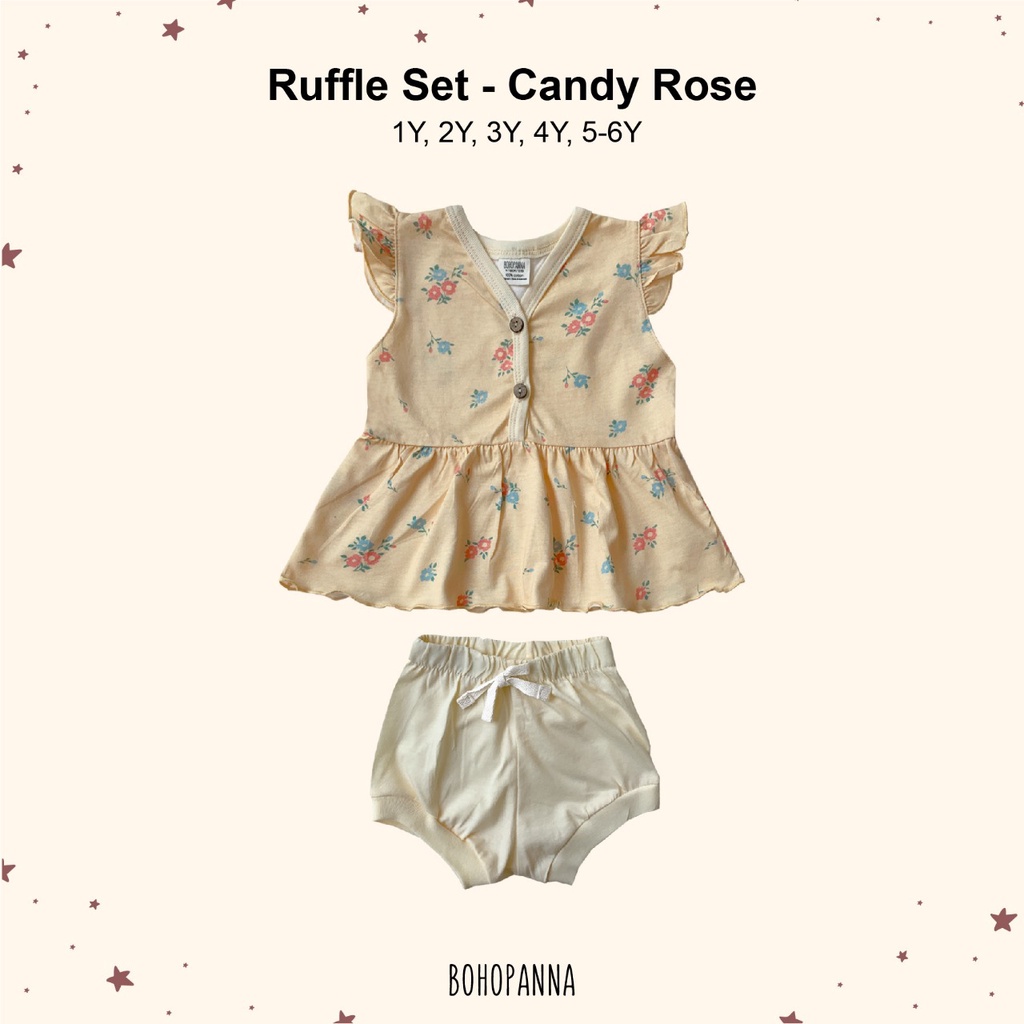 BOHOPANNA Ruffle Set Setelan Anak Perempuan Motif 0-6 Tahun