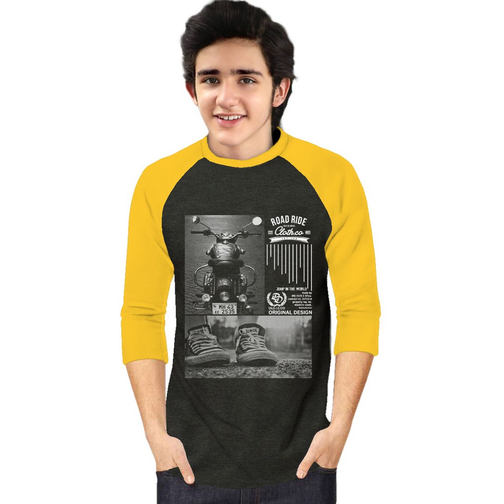 Kaos Raglan (ROAD RIDE)/Kaos Pria Lengan 3/4/ Kaos Pria/ Kaos Cowok/ Kaos Oblong/Misty