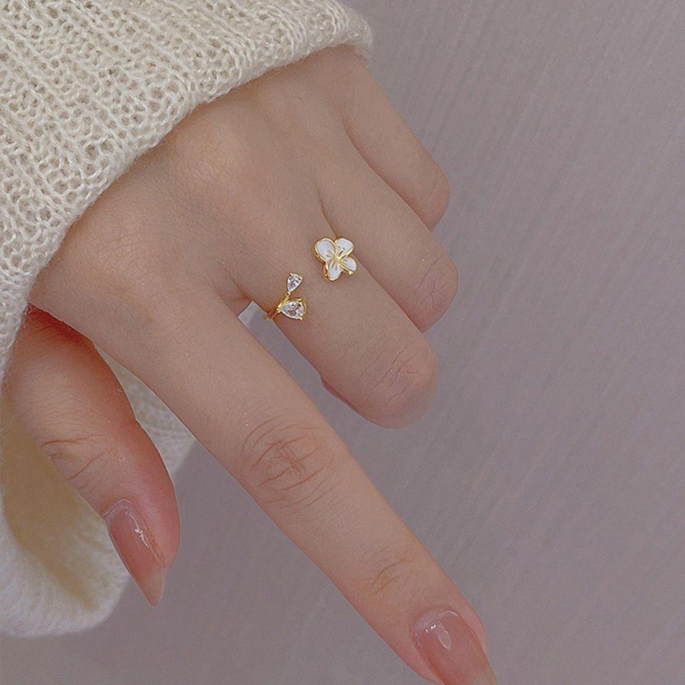 Needway Wanita Pembukaan Cincin Pesta Elegan Bunga Untuk Perempuan Zirkon Buku Jari Cincin