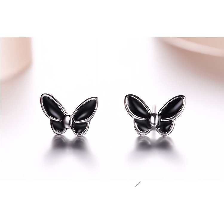 Anting Perak 925 Wanita Hitam Kupu-kupu Fashion Perhiasan/Subang Telinga anting perempuan