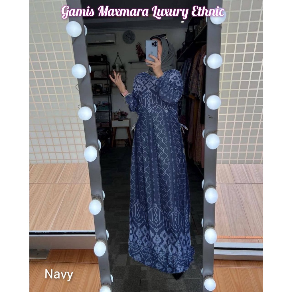 Maxmara Lux Ethnic  - Gamis Terbaru Maxmara Lux  Premium Dress Wanita Lengan Panjang Maxi Dress Kekinian LD 110 cm