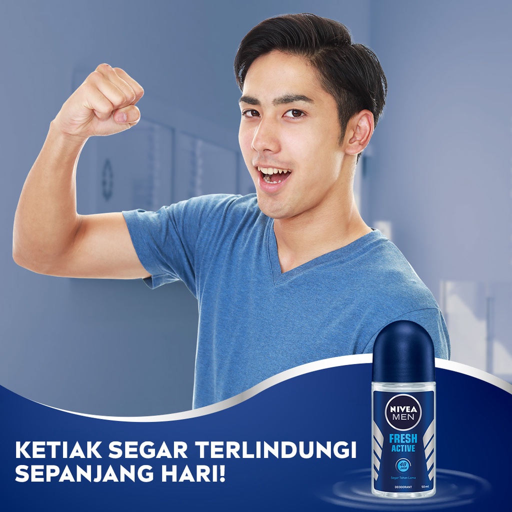 NIVEA MEN Deodorant Roll On Fresh Active 50ml - Menyegarkan dan memberikan perlindungan kulit ketiak