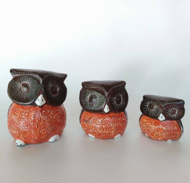 (BISA COD) SATU SET PAJANGAN MINIATUR BURUNG HANTU OWL KAYU UKURAN SEDANG - DEKORASI RUMAH MURAH