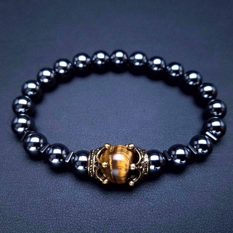 Gelang Manik-Manik Batu Alam Tiger Eye Elastis Untuk Pria / Wanita