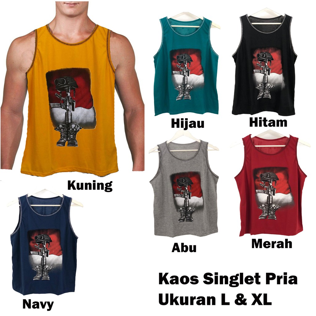 Kaos Singlet Pria Gambar Bendera Indonesia