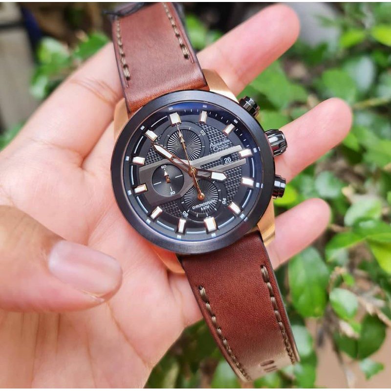 ORIGINAL GARANSI RESMI JAM TANGAN PRIA ALEXANDRE CHRISTIE ROSE GOLD BLACK BROWN KULIT STRAP COWOK AR