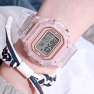 ☀ INDOLAND ☀ JT032 Jam Tangan Wanita Digital Transparan Square Dial Couples Watch Korean Import