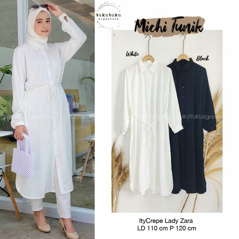 Michi long tunik hitam putih ity crepe lady zara LD 110 XL