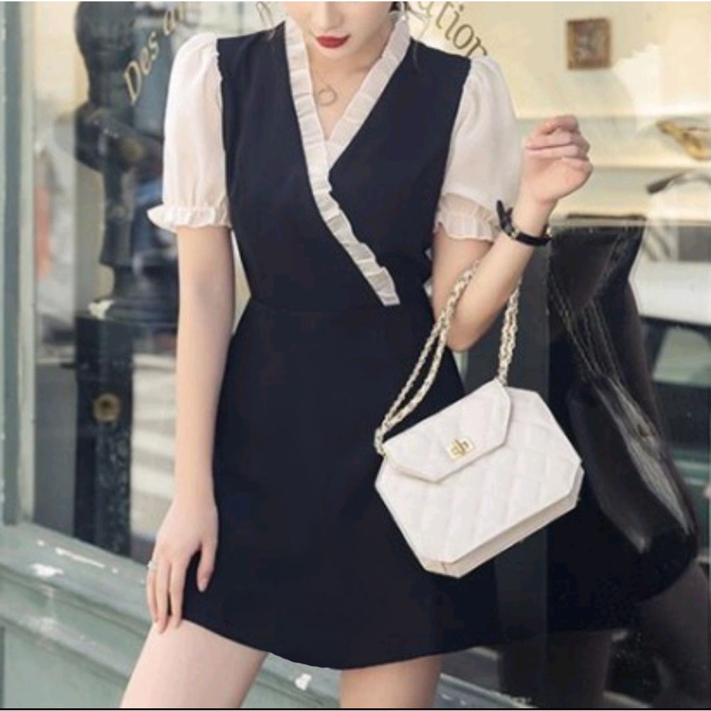 Midi Dress Korean Style Katun Mix Sifon Polos Bahan Adem 886