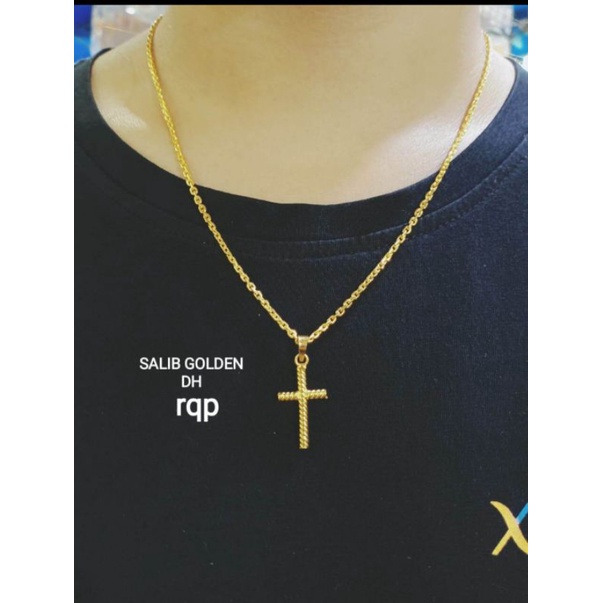 Kalung salib replika emas 24 k, bisa disepuh/dicuci ulang,cocok buat pesta dan dipake sehari2