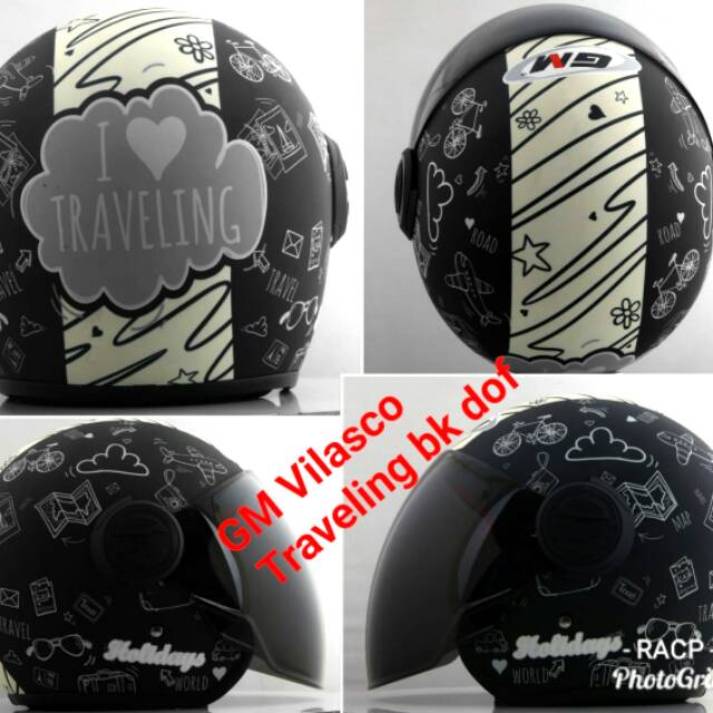 Helm bogo retro classic gm vilasco traveling hitam cream