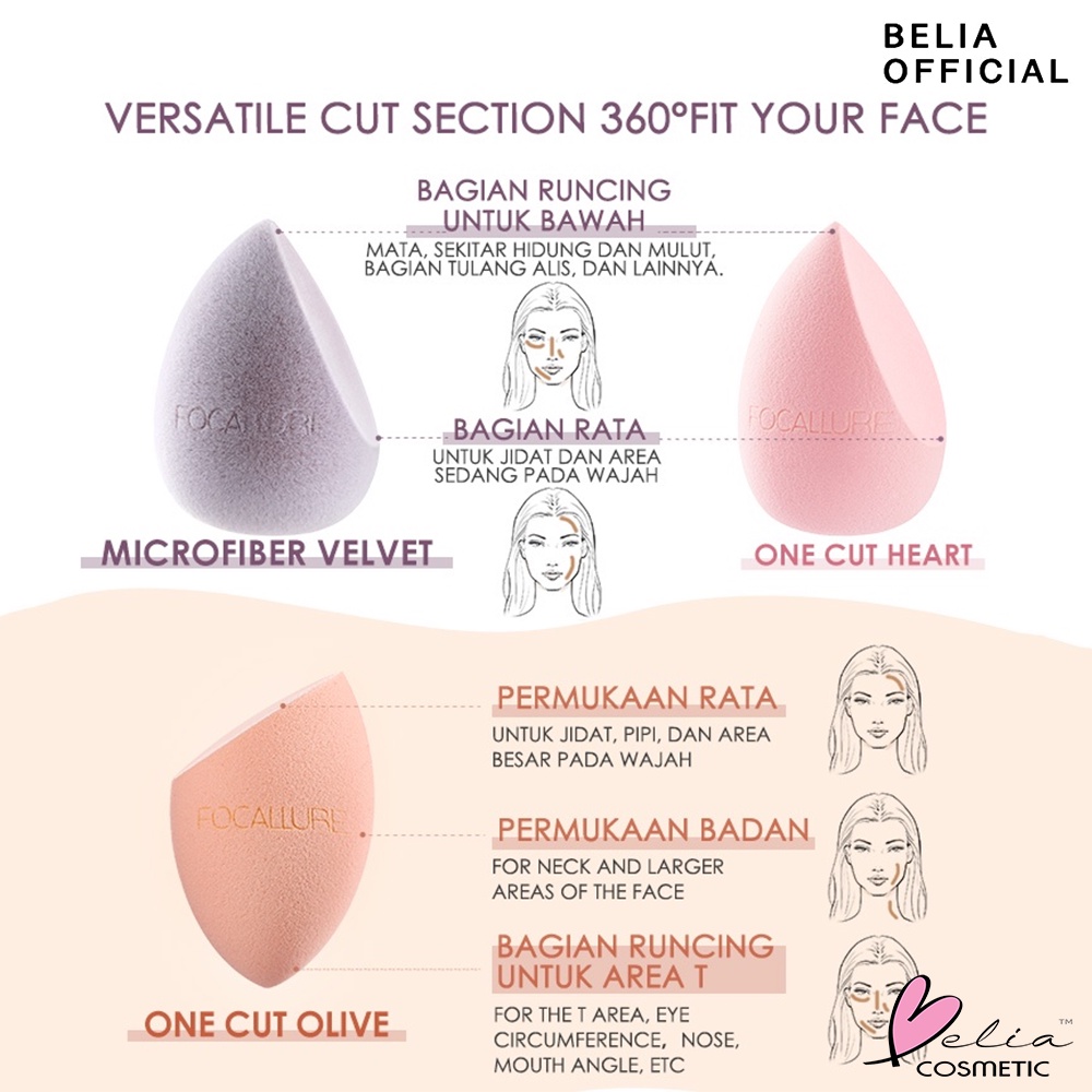 ❤ BELIA ❤ FOCALLURE Beauty Blender Series FA136 | Make Up Sponge | Alat Make Up | OFT Makeup Bebas Latex Foundation blender