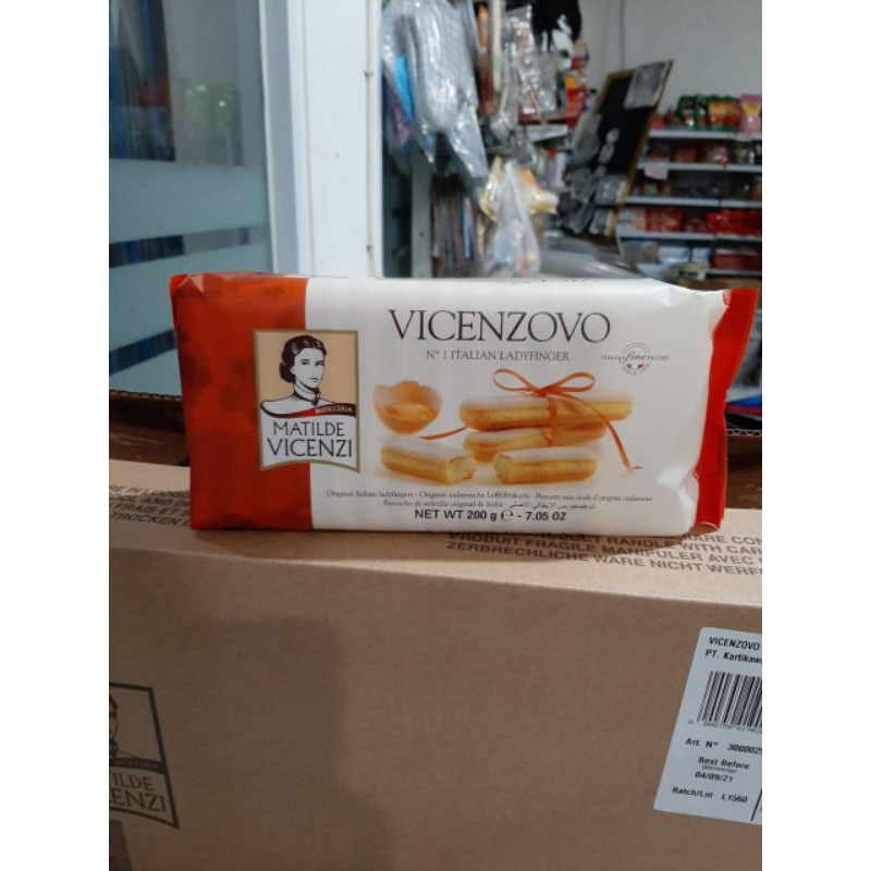 

RB22 VICENZOVO BISCUIT LADYFINGER 200GR, BISCUIT HIASAN TIRAMISU CAKE DLL
