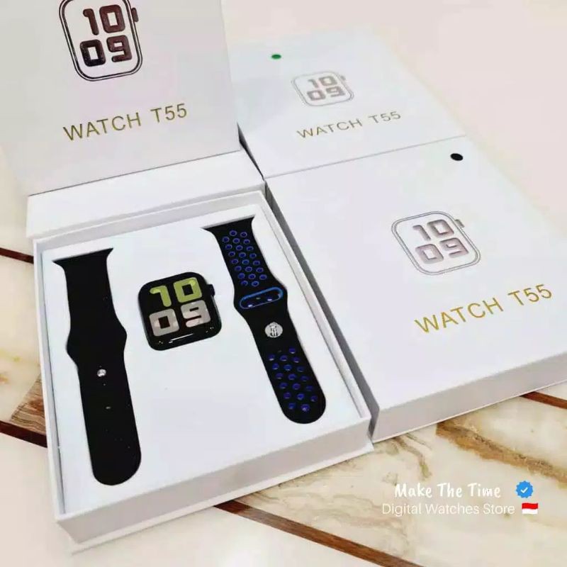 (Terima Cod)Jam Tangan Wanita Smartwatch T55 Call Jam Olaraga Strao Rubber Bluetooth(Dkirm Jakarta)