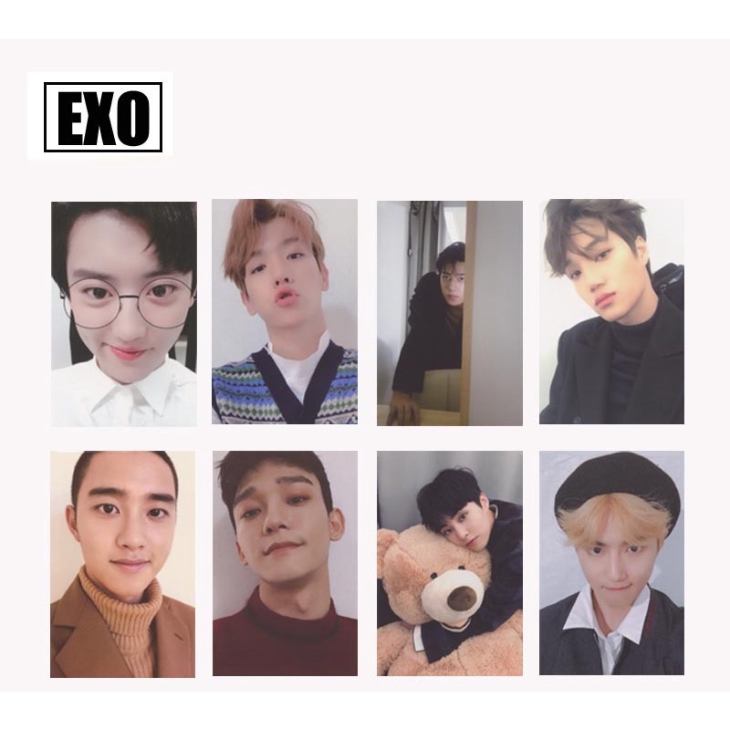 8pcs / set Kartu Foto Dengan Tanda Tangan Kpop EXO Untuk Koleksi