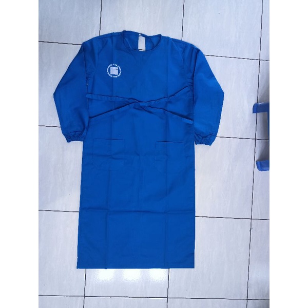 CUCI GUDANG Baju Gown UNISBA, Surgical Gown Biru LOGO UNISBA PUTIH &amp; HITAM Bahan American Drill Cuci Gudang