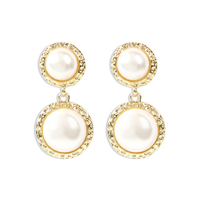 LRC Anting Tusuk Fashion Pearl White Irregular Alloy Earrings With Diamonds K25918