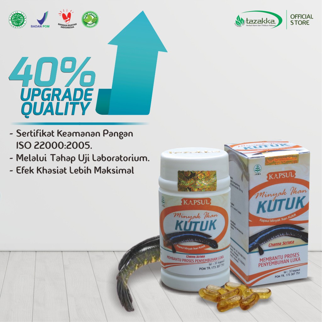 MINYAK IKAN Kutuk isi 30 kapsul kapsul ikan gabus | Obat Herbal Pasca Operasi IKAN KUTUK Tazakka HALAL BPOM