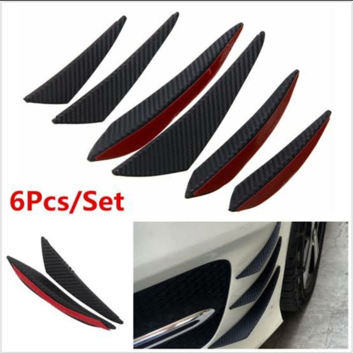 6 Pcs Carbon Front Bumper Splitter Lis Carbon Bumper Depan Mobil