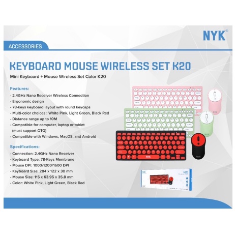 itstore keyboard wireless nyk k20 mini keyboard mouse color combo k-20 k 20 Garansi resmi 1 tahun
