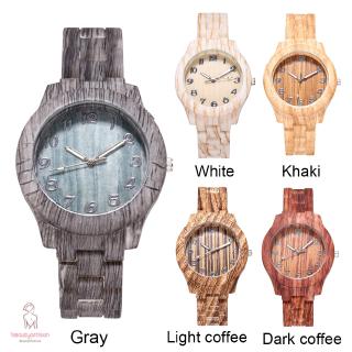  Jam  Tangan Quartz Analog Casual Dial Bulat Tekstur Kayu  