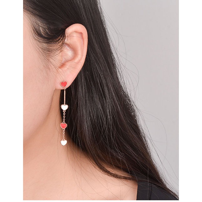 LRC Anting Jepit Dan Tusuk Fashion Ear Clip Love Asymmetric Tassel Alloy Earrings Ear Clip K26637