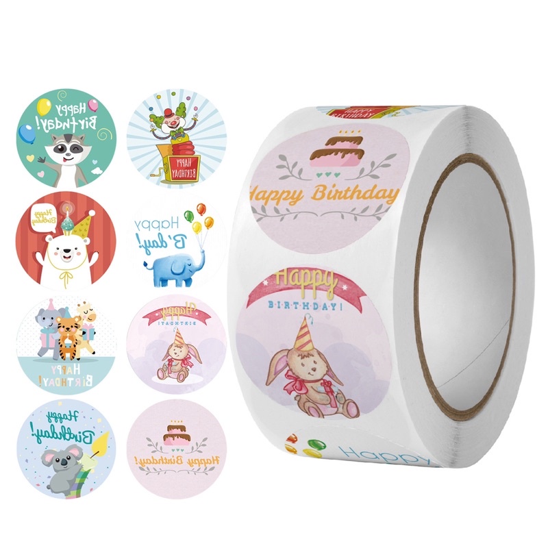 [500Pcs/Roll] Sticker Label Happy Birthday Packaging Stiker Ulang Tahun