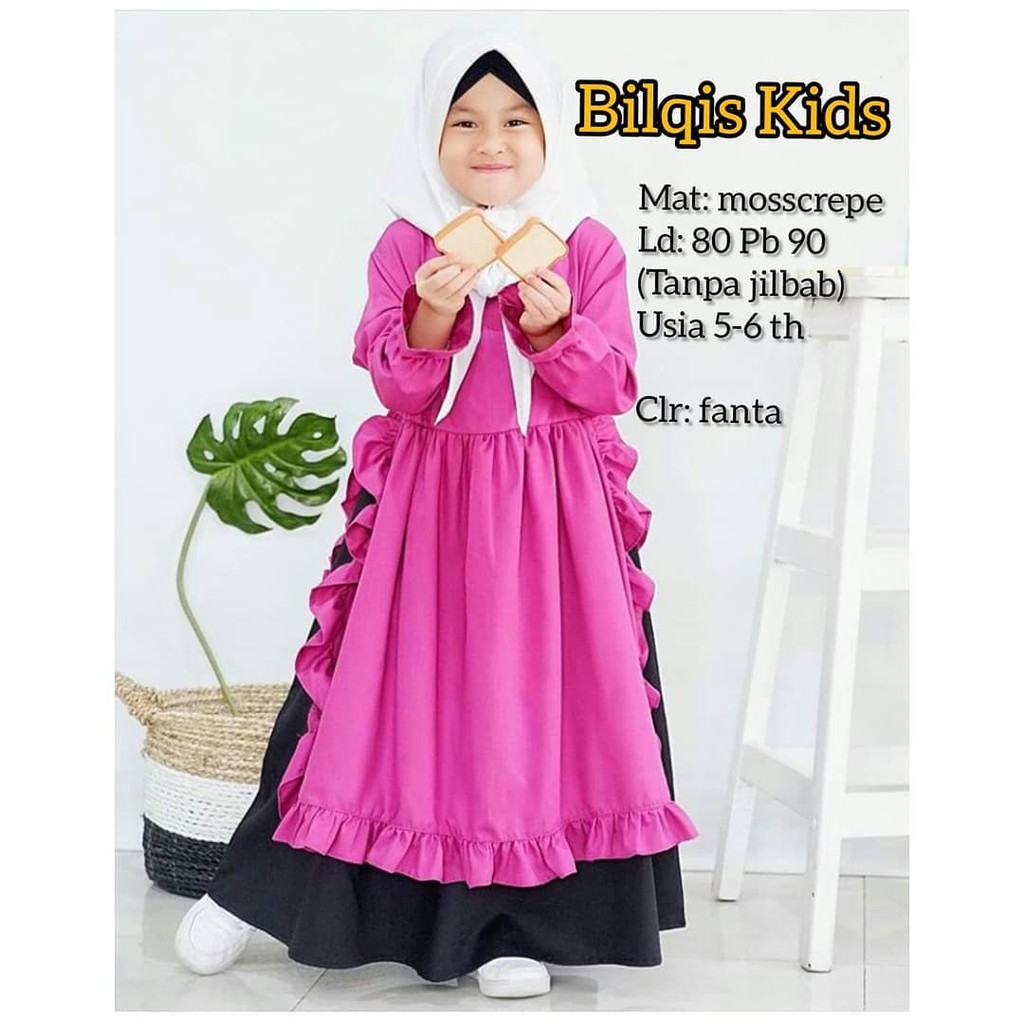 BILQIS KIDS SYAR'I Gamis Anak 5-6 tahun Panjang Trendy Modern Kids Baju Panjang Stelan Syar’i Polos