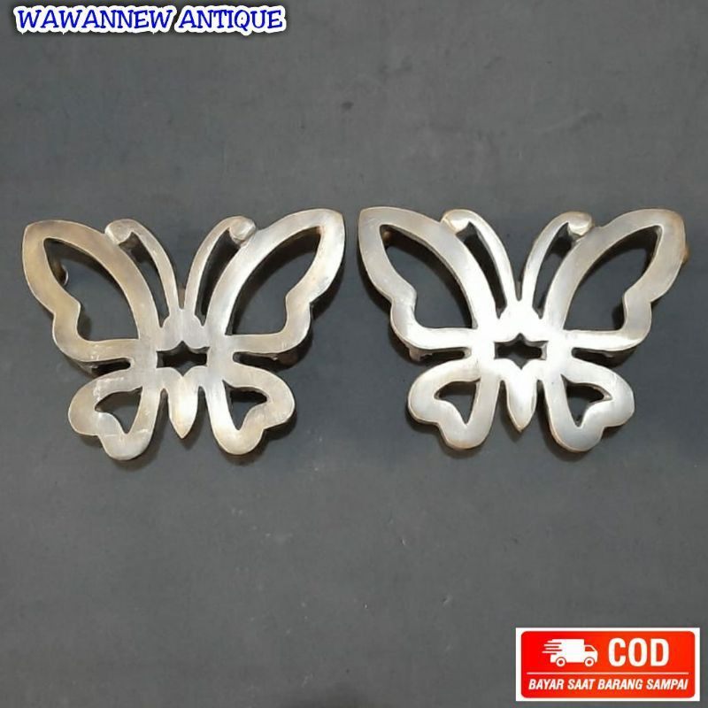 Handle Pintu / Gagang Pintu Rumah Gebyok Pagar Kuningan Motif Kupu-Kupu 14cm