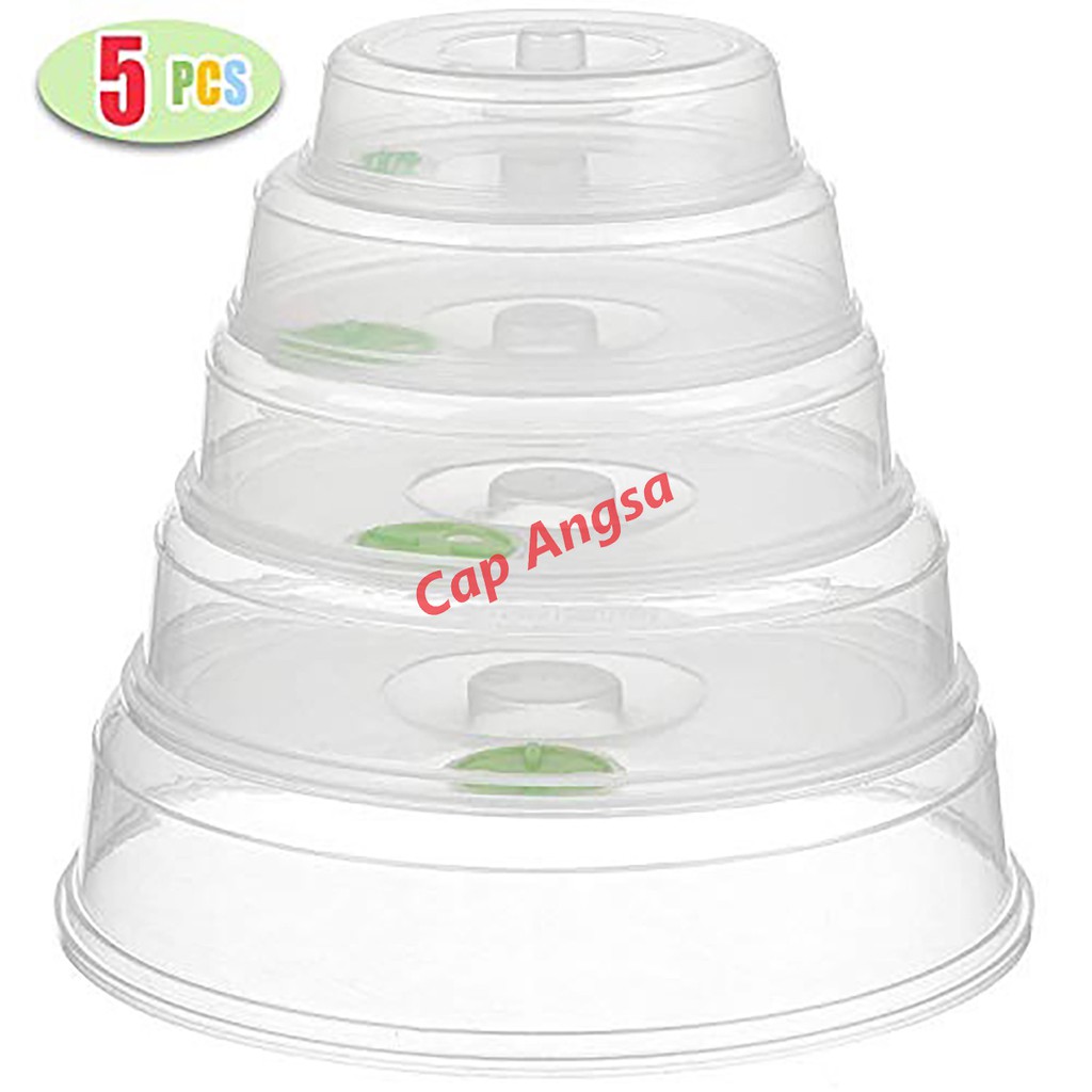 FOOD COVER MICROWAVE TUTUP TUDUNG SAJI BULAT TUTUP MAKANAN  TRANSPARAN 3-5 SET 22.5CM DIAMETER