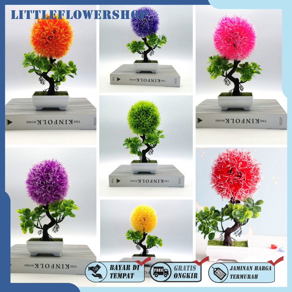 COD/BONSAI HIAS TANAMAN ARTIFISIAL BUNGA DEKORASI RUANGAN BUNGA PLASTIK POT BULAT PUTIH BP8818-2