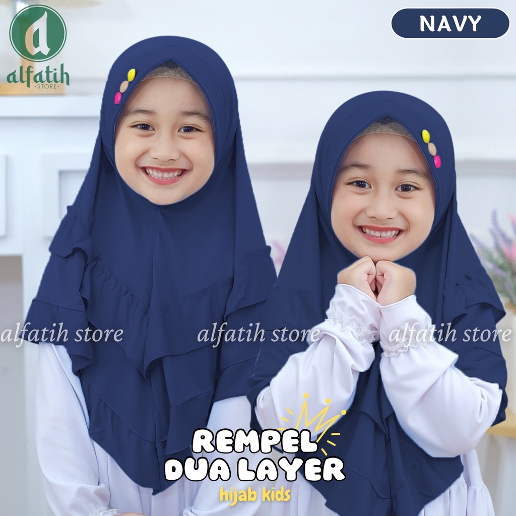 ALFATIH STORE / Jilbab Anak Rempel 2 layer / Kancing 3 Jersey / Jilbab Anak Murah teni